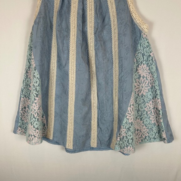 POL Blue Cream Lace Trim Sleeveless Mock Neck Peplum Top Womens Size M - Picture 7 of 11